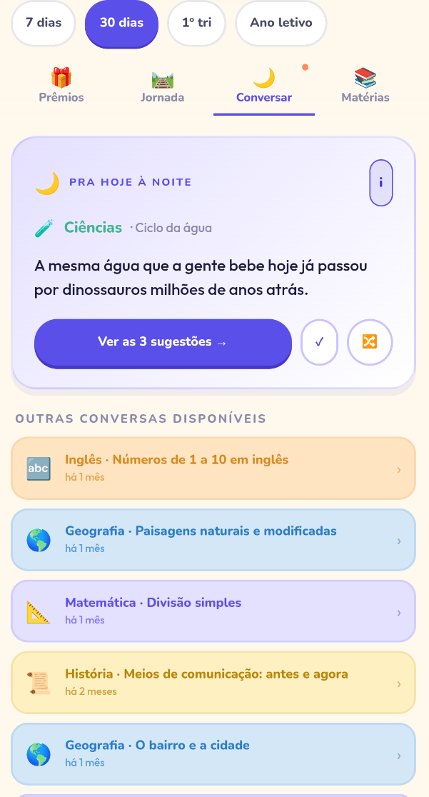 Modo Ensinar — perguntas pro pai fazer